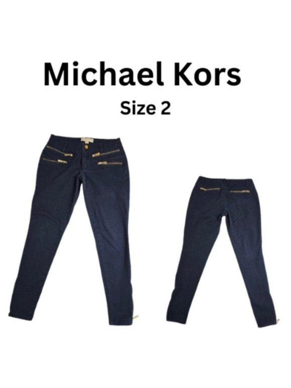 Michael Kors Size 2 Navy Blue Skinny Pants Gold Zippers
